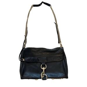 Rebecca Minkoff Black Leather Shoulder Bag with Gold Chain Strap and Hardware